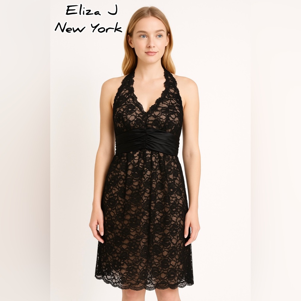 Black Lace Halter Dress Eliza j New